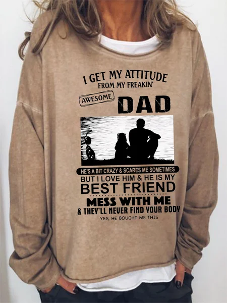 

I Get A Awesome Dad Crew Neck Casual Sweatshirt, Light brown, Hoodies&Sweatshirts