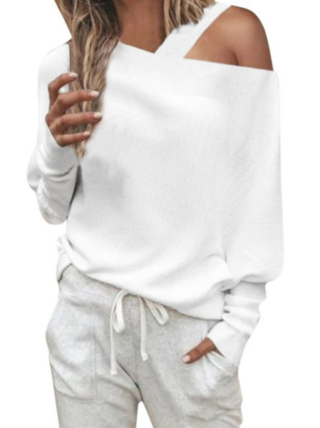 

Elegant Off The Shoulder Solid Loosen Shirts & Tops, White, Tops