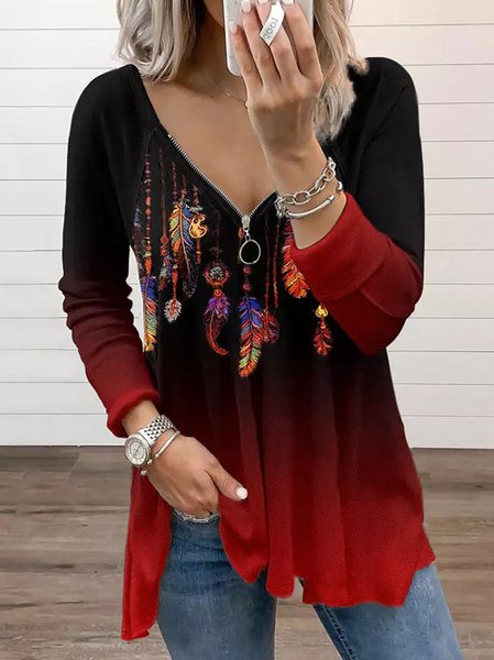 

Casual Ombre Feather Shirts & Tops, Black, Tops