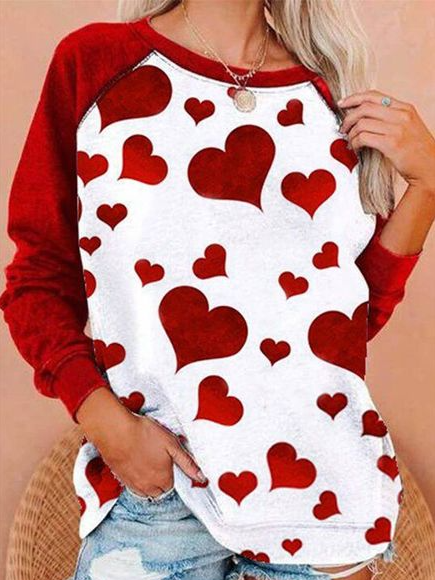 

Geometric Round Neck Party Holiday Heart Sweatshirt, Red, Sweatshirts & Hoodies