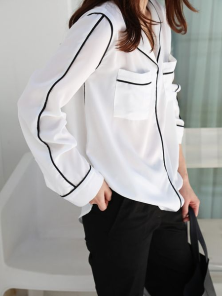 

Spring Long sleeve Color Block Casual Color Block Daily HouseholdTops, White, Blouses and Shirts