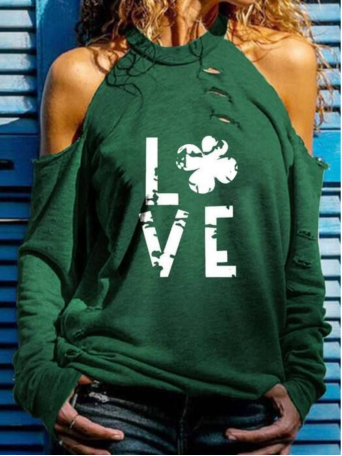 

Lucky clover Letter Cotton Blends Halter Tops, Green, Tops