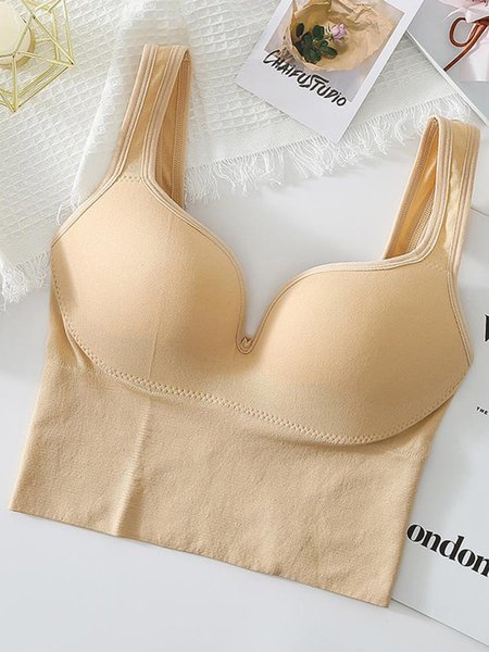 

No Rim 3D Gather Shockproof Vest-style Bra Plus Size, Nude, Bra&Bra Sets