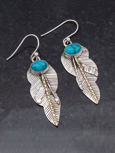 

Bohemian Turquoise Carved Feather Alloy Earrings, As picture, Earrings