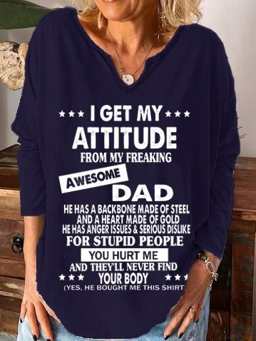 

I Get A Awesome Dad V Neck Shirts & Tops, Purplish blue, Long sleeves