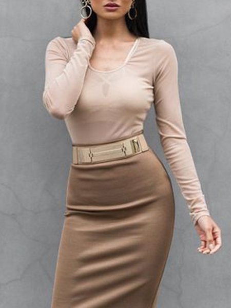 

Long Sleeve Solid Skinny Top, As picture, Blouses and Shirts