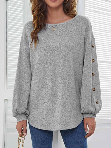 

Tinta unita Maniche Lunghe Girocollo Casuale Top, Grigio, Blouses & Shirts