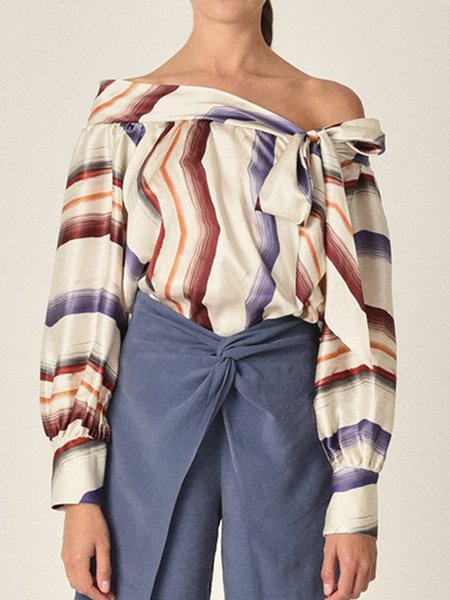 

Long sleeve Romantic Boat Neck Elegant Top, As picture, Tops