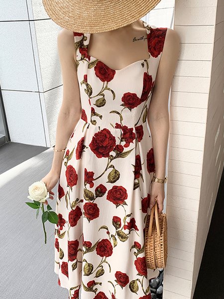 

Valentine's day rose flower suspender dress dress, Multicolor, Formal Dresses