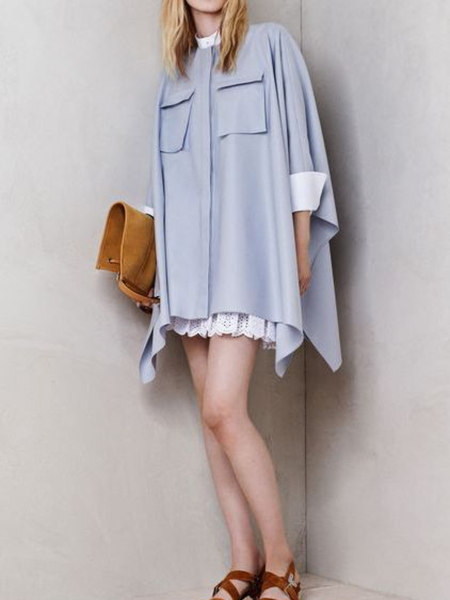 

Spring Color Block Casual Stand Collar Three Quarter Outerwear, Blue, Outerwear
