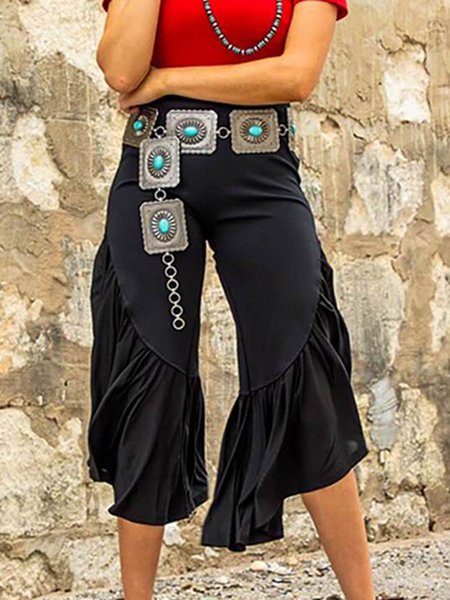

Loosen Elastic Waist Solid Capri Pants, Black, Pants