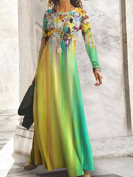 

Sweet Ombre Crew Neck Loosen Dresses, Multicolor, Tie dye dress