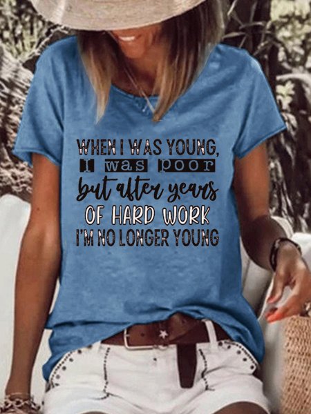 

Funny text print round neck short sleeve T-shirt, Blue, T-shirts
