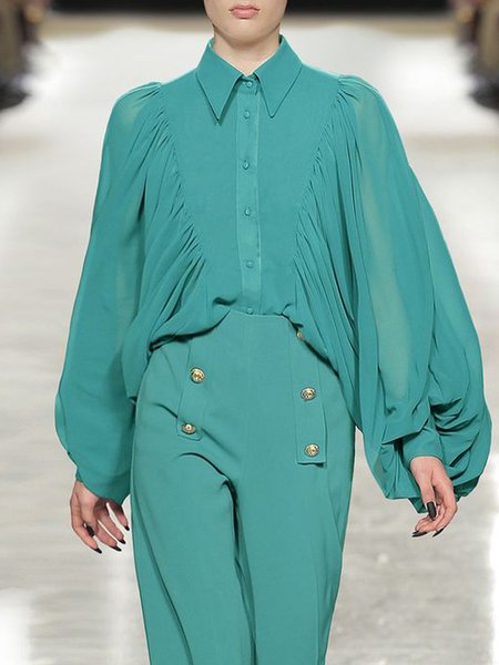 

Loosen Elegant Long Sleeve Daily Blouse, Green, Blouses and Shirts