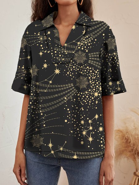 

V Neck Boho Star Shirts & Tops, Black, Tops