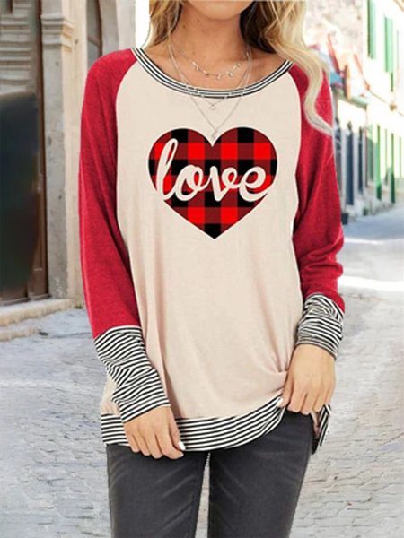 

Casual Cotton Blends Crew Neck Shirts & Tops, Pink, Tops