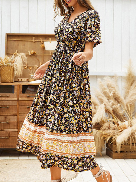 

Paisley Regular Fit V Neck Dresses, Multicolor, Floral Dresses