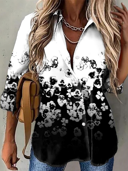 

Loosen Color Block Fashion Floral Shirts & Tops, White, Blouses & Shirts