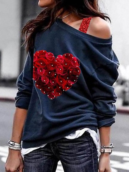 

Loosen Geometric Party Heart One Shoulder Shirts & Tops, Deep blue, Tops