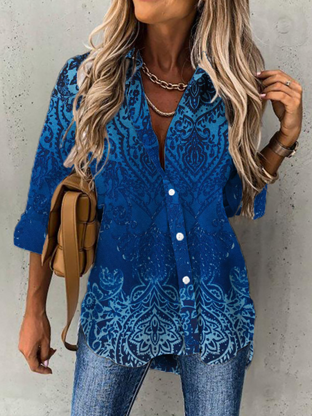 

Plus size Hippie Printed Casual Shirts & Tops, Blue, Blouses & Shirts