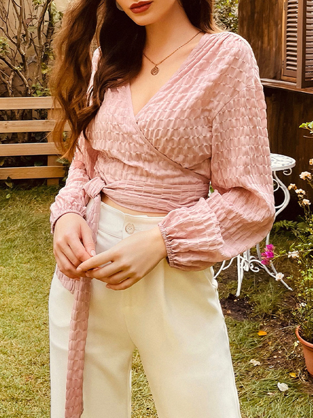 

Loosen Solid V Neck Shirts & Tops, Dusty pink, Tops