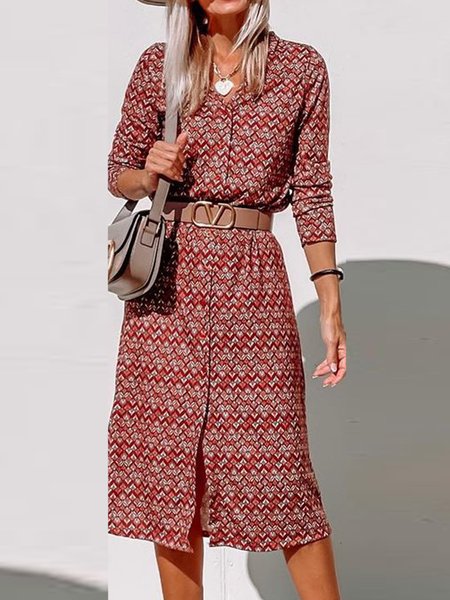 

Geometric Print Long Sleeve Boho Midi Dresses, Flower, Midi Dresses