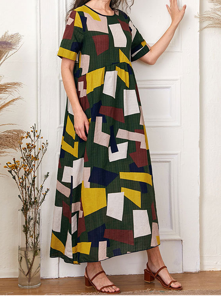 

Cotton Blends Crew Neck Dresses, Multicolor, Casual Dresses