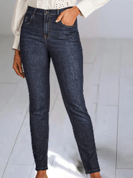 

Denim Plain Loosen Pants, Blue, Jeans