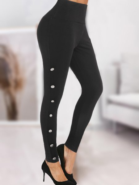 

Casual Plain Pants, Black, Leggings