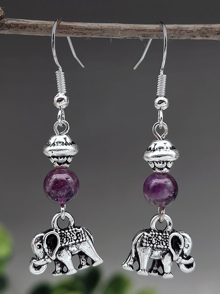 

Vintage Elephant Agate Alloy Earrings, Purple, Earrings
