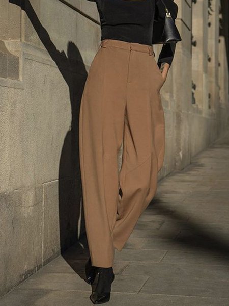 

Loosen Plain Daily Loosen Long Pants, Brown, Straight Leg Pants