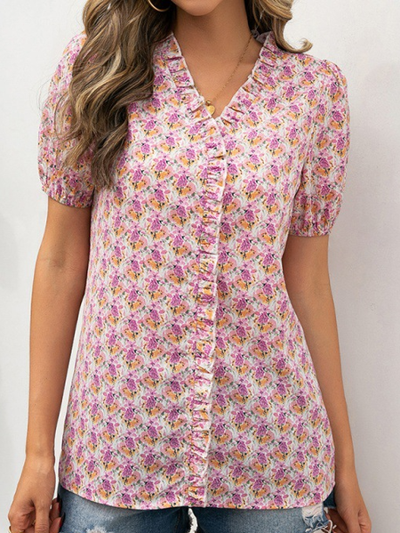 

Puff Sleeve V Neck Shirts & Tops, Purple, Tops