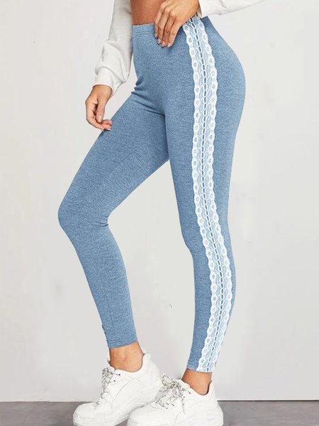 

Solid Lace Skinny Pants, Blue, Leggings