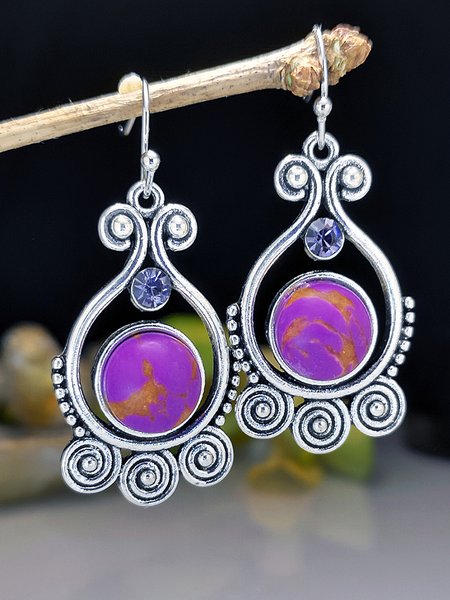 

Vintage Purple Turquoise Alloy Earrings, As picture, Earrings