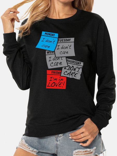 

Unocis Fun Text Print Round Neck Long Sleeve Sweatshirt, Black, Sweatshirts