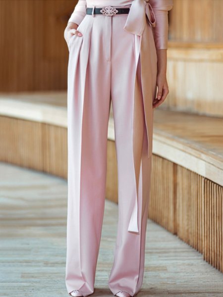 

Solid Pockets Straight Leg Pants, Pink, Wide Leg Pants
