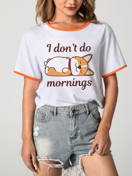 

Unocis Dog Print Round Neck Short Sleeve Ringer Tee, Orange, T-shirts