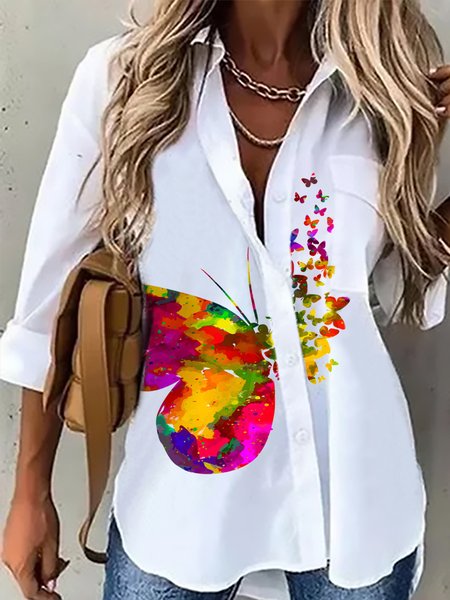 

Butterfly Loosen Vintage Elegant Shirts & Tops, White, Shirts & Blouses