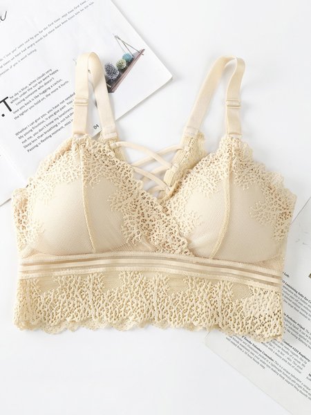 

Sexy Gathered Sling Lace Cross Beautiful Back Bra, Nude, Underwear