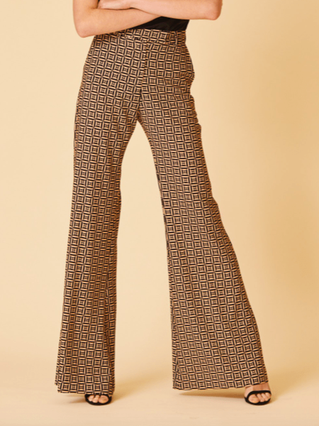 

Spring High Waist Mid-weight Zipper fly Slightly stretchy Pants, Brown, Wide Leg Pants