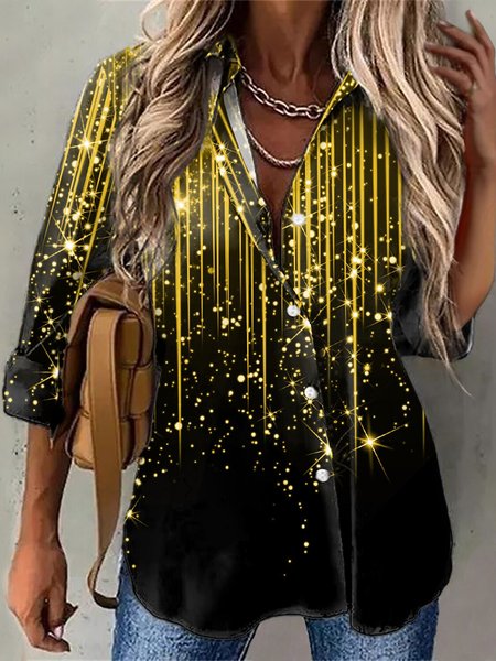 

Loosen Party Ombre Color Block Shirt Collar Shirts & Tops, Black, Shirts & Blouses
