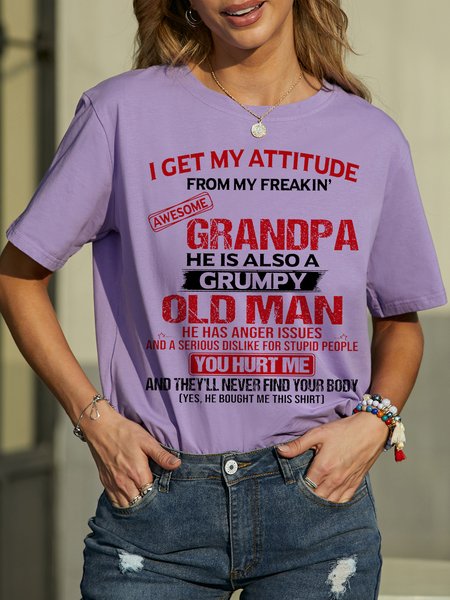 

I Get A Awesome Grandpa Crew Neck T-shirt, Purple, T-shirts