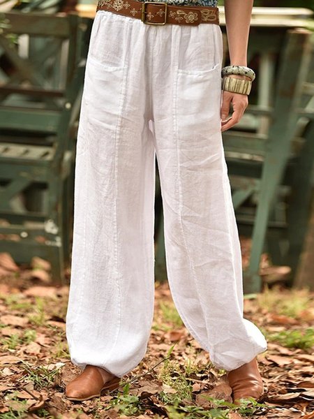 

Vacation Cotton Loosen Pants, White, Sport Pants