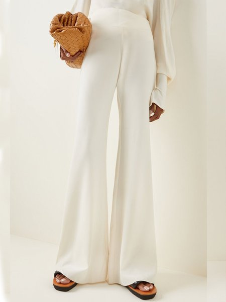 

Lady Elegant Work Daily Regular Fit Plain Pants, White, Wide Leg Pants