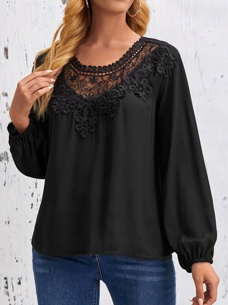 

Vacation Loosen Crew Neck Raglan Sleeve Shirts & Tops, Black, Tops