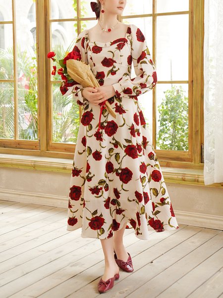 

Valentine's day rose floral dress dress, Multicolor, Floral Dresses