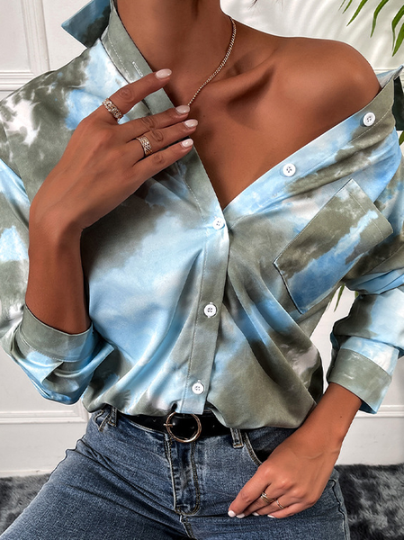 

Shirt Collar Regular Fit Tie Dye Shirt, Green, Blouses and Shirts