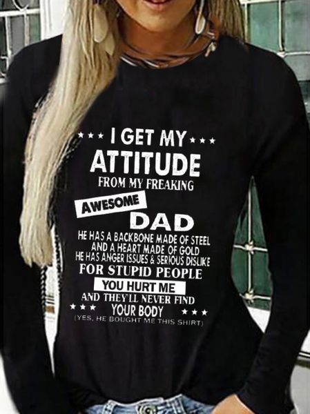 

I Get A Awesome Dad Print Crew Neck T-shirt, Black, T-Shirts