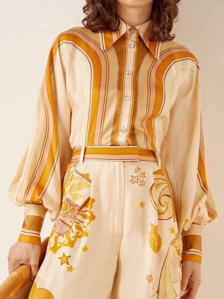 

Work Daily Elegant Lady Shirt Collar Regular Fit Shirt, Yellow, Blouses and Shirts