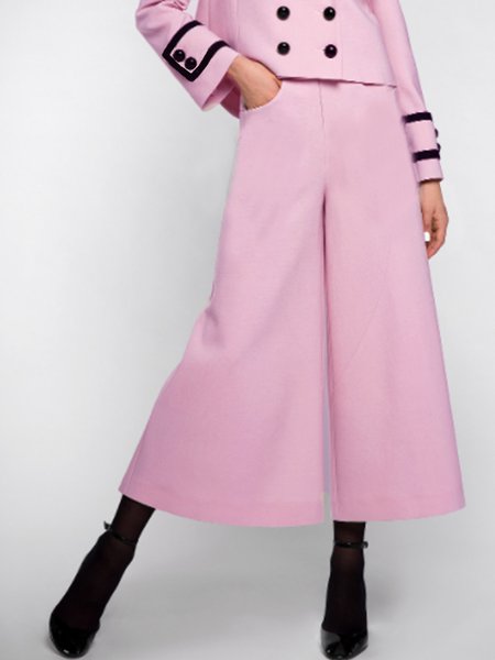 

Regular fit Work Date Daily Plain Pants, Pink, Wide Leg Pants